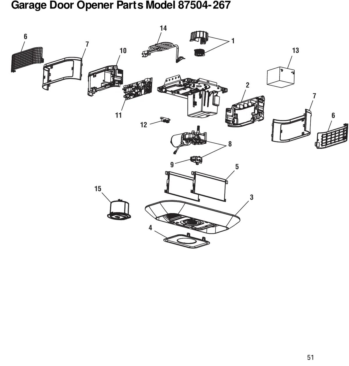 LiftMaster 87504-267 repair parts exploded diagram from the owner manual