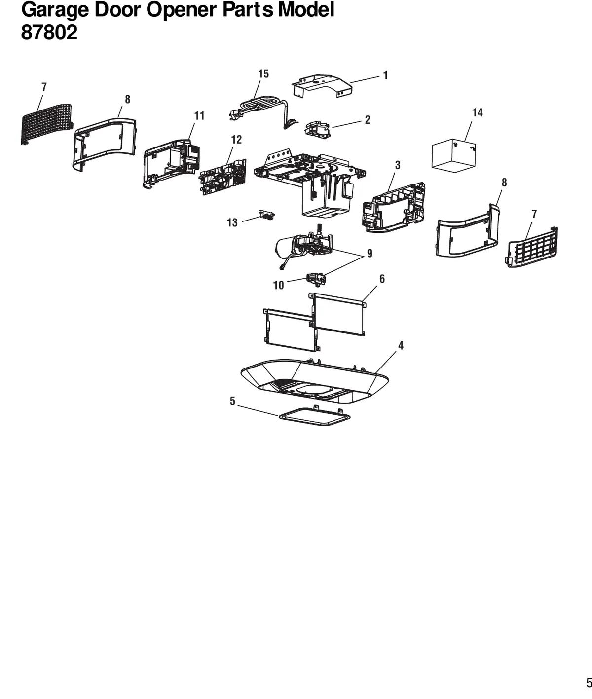 LiftMaster 87802 repair parts exploded diagram from the owner manual