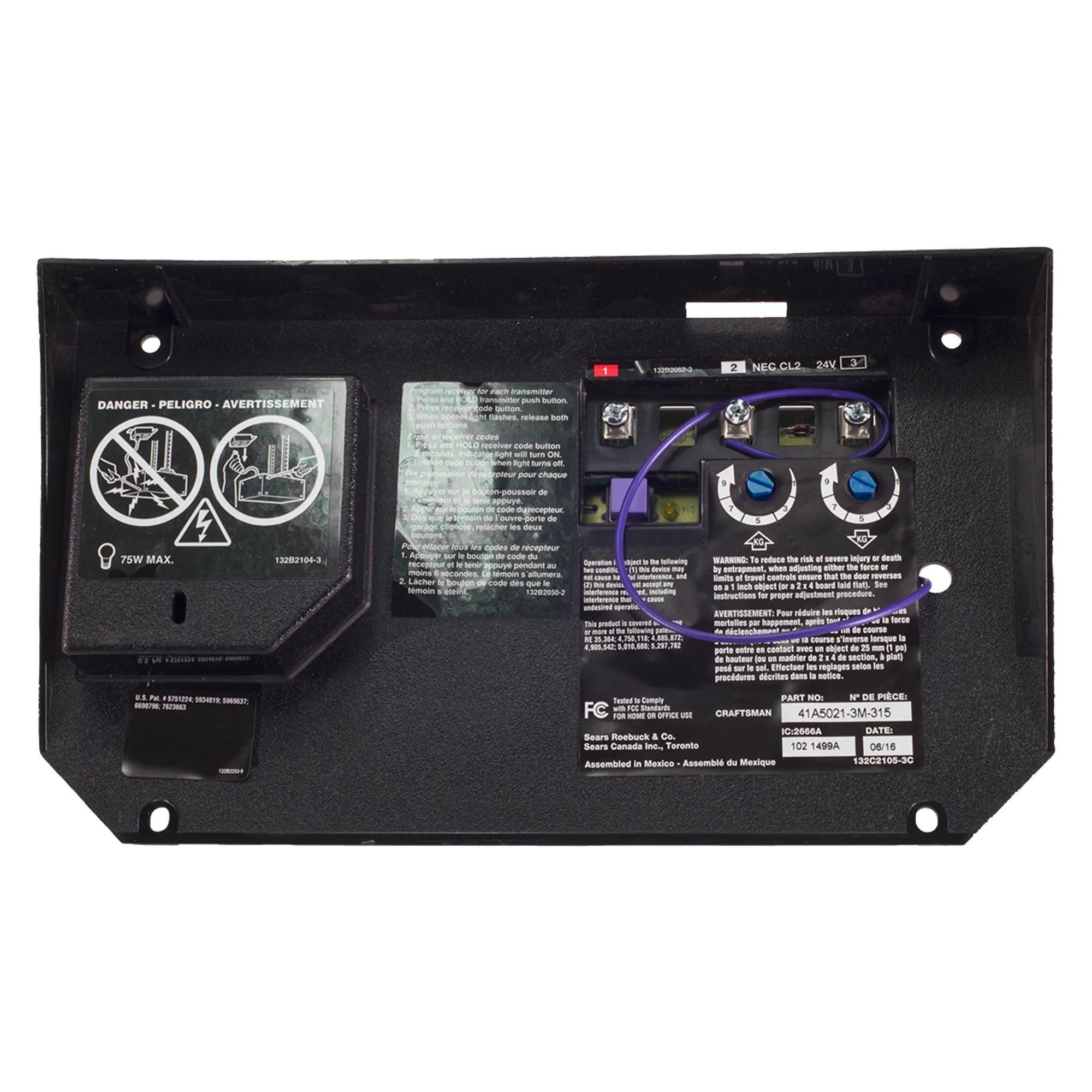 LiftMaster RECEIVER LOGIC BOARD, 315MHz, model 041A5021-3M-315 — Logic boards & control boards, Replacement parts