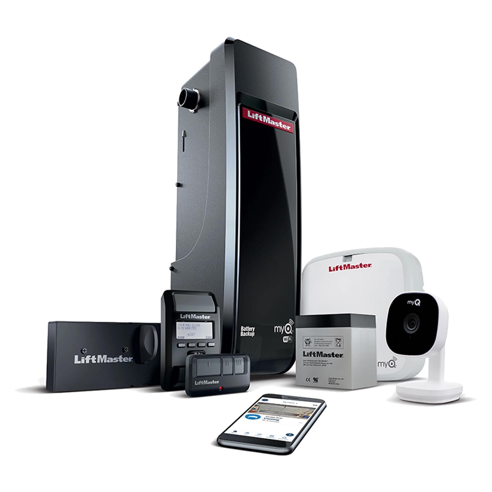 LiftMaster DC Battery Backup Wall Mount Wi-Fi® Garage Door Opener with myQ® Smart Garage Camera, model 8500WCAM-MC — Wall-mount openers, Residential openers