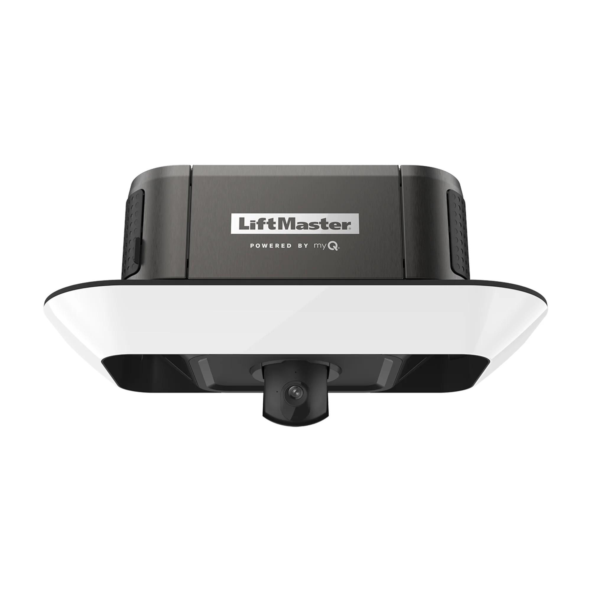 LiftMaster Secure View™ Ultra-Quiet Belt Drive Smart Opener with Camera, LED Corner to Corner Lighting™ and Battery Backup, model 87504-267MC — Belt-drive openers, Residential openers