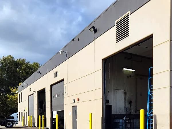 Commercial building with overhead loading doors