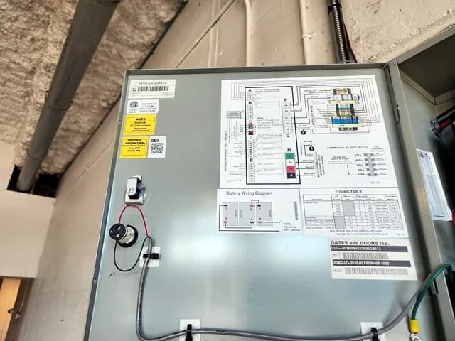 Commercial door operator control panel on a job