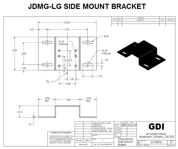 GDI GDI JDMG-LG Side Mount Bracket, model JDMG-LG side mount bracket — Opener & Operator Accessories, Accessories