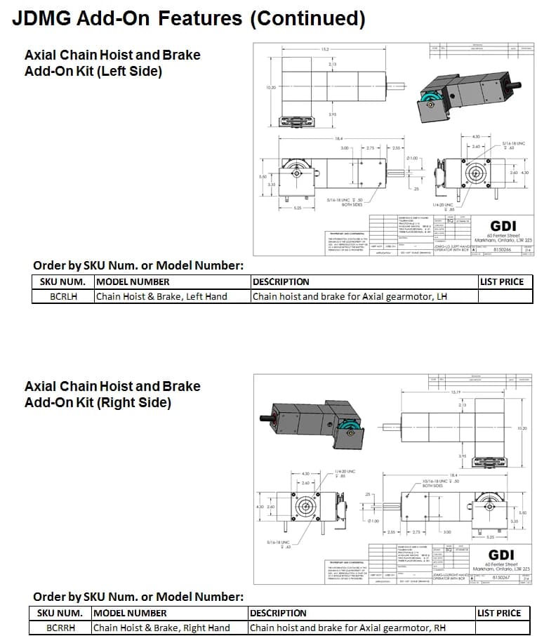 GDI GDI Chain Hoist & Brake, Left Hand, model BCRLH — Opener & Operator Accessories, Accessories