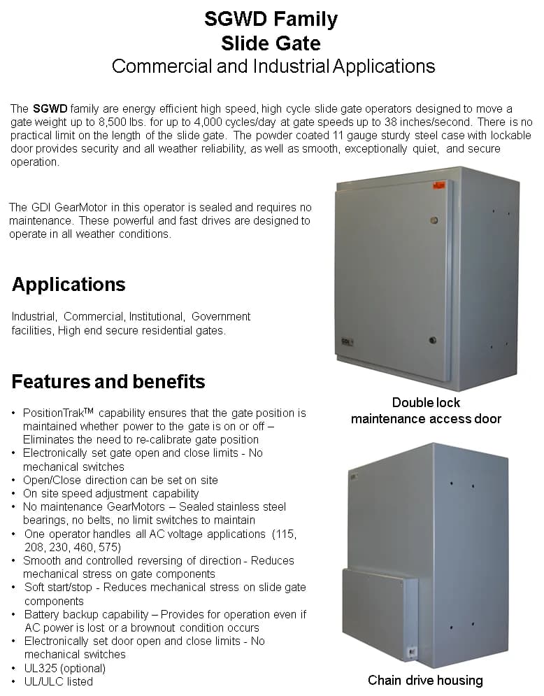 GDI GDI SGWD-SB Slide Gate Operator — photo 4