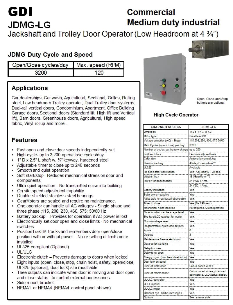 GDI GDI JDMG-LG Jackshaft and Low-Headroom Trolley Door Operator — photo 4